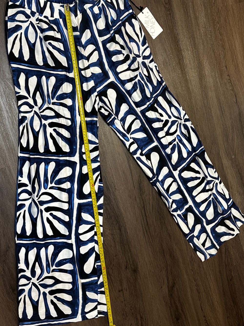 NWT Blue White Tropical Print Wide Leg Resort Pants XL Coastal Vacation - Picture 4 of 9